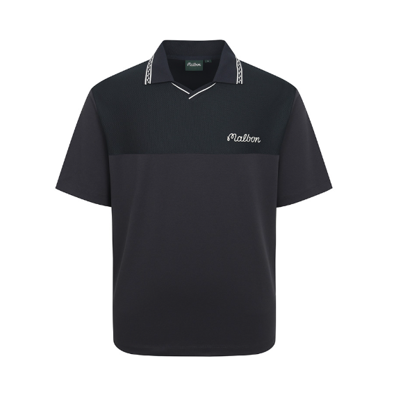 Malbon men's Casual Letter Print Golf Polo in Navy Blue, front view