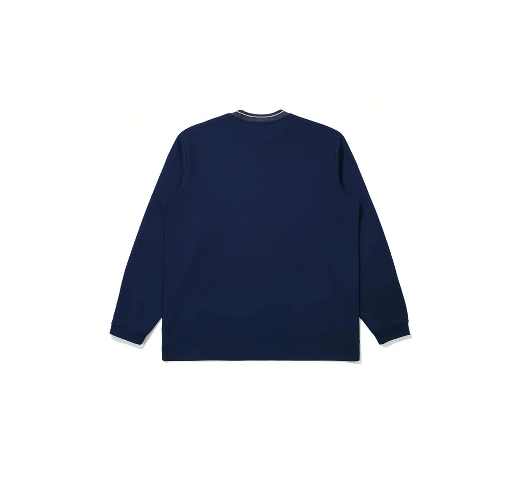 Malbon Men's Long Sleeve Golf Polo - Breathable Stretch Navy Blue back view