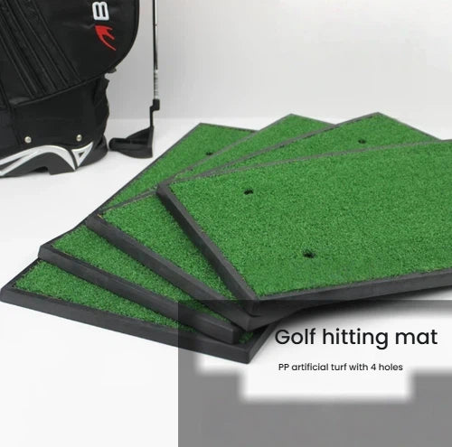 Golf swing practice mat 4-hole side profile showing shock-absorbing rubber base