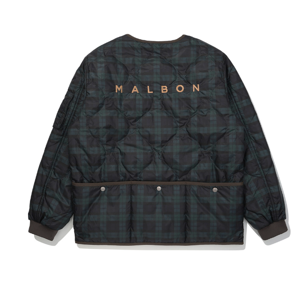 Malbon Golf Men’s Plaid Insulated Full-Zip Padded Jacket back view