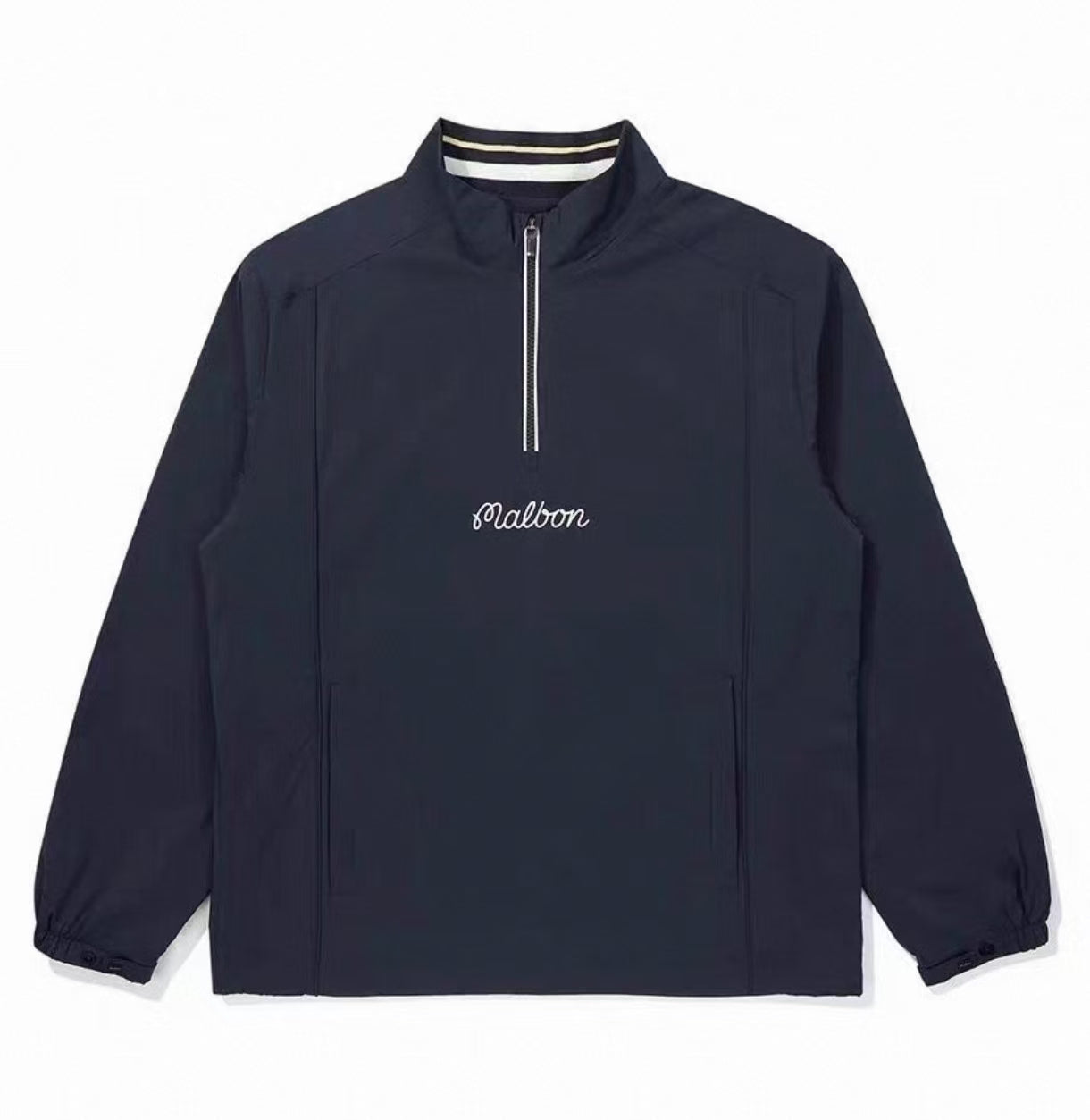 Malbon Golf Men’s Quick-Dry Stand Collar Half-Zip Pullover navy blue front view