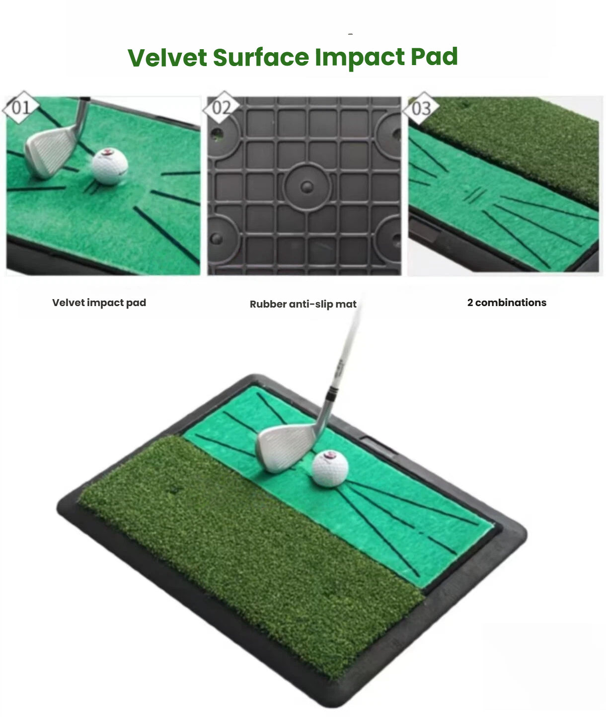 2-in-1 golf mat with rubber tee rest installed for driver practice