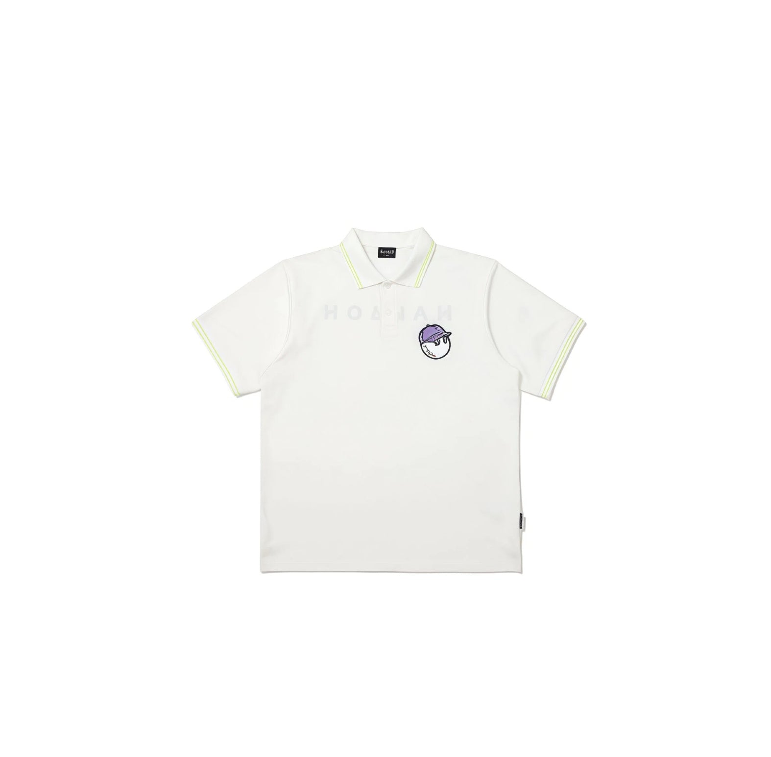 Malbon men's embroidered short-sleeve golf polo in white with contrast collar tipping and chest patch