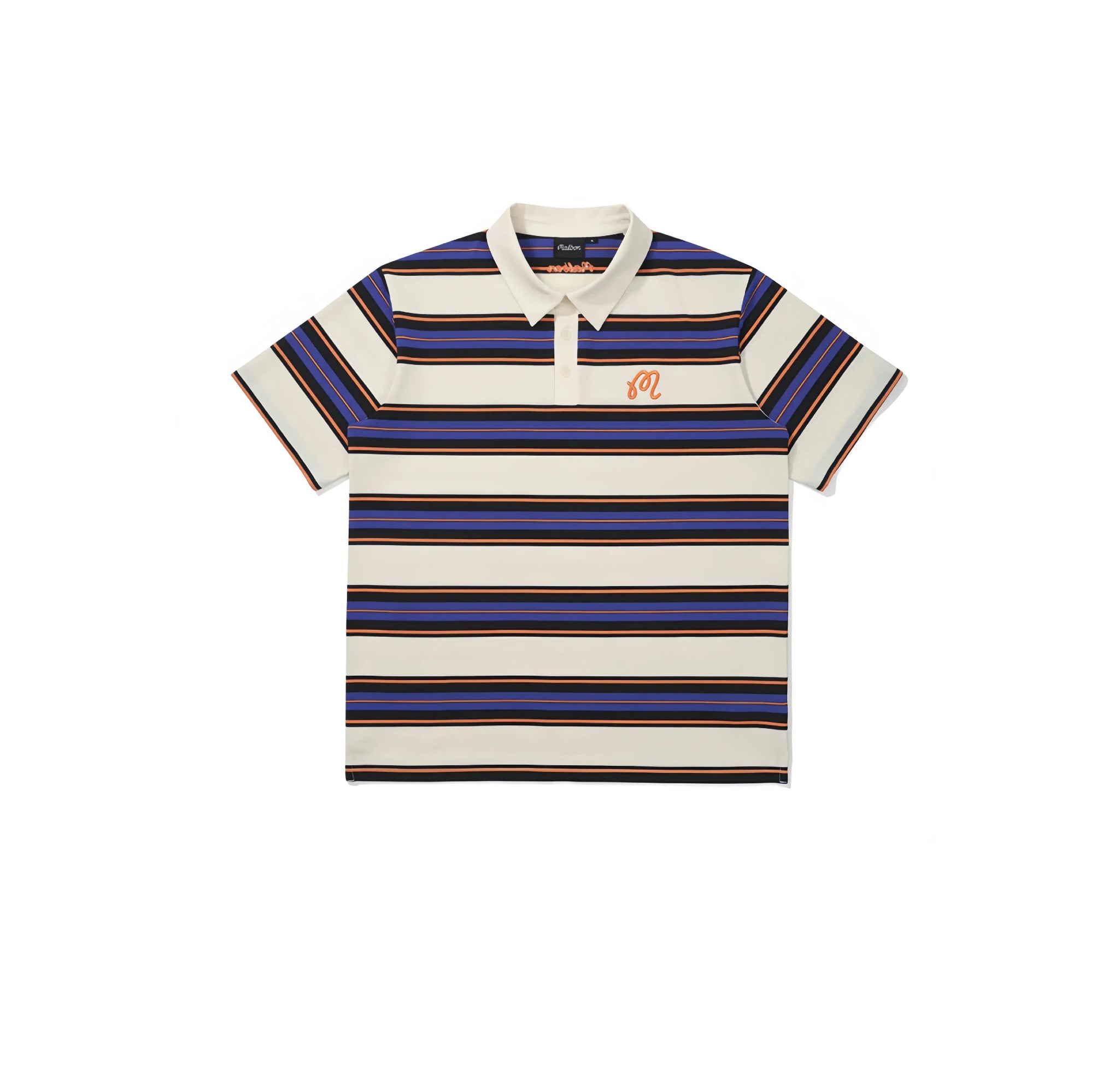 Malbon striped golf polo in beige front view