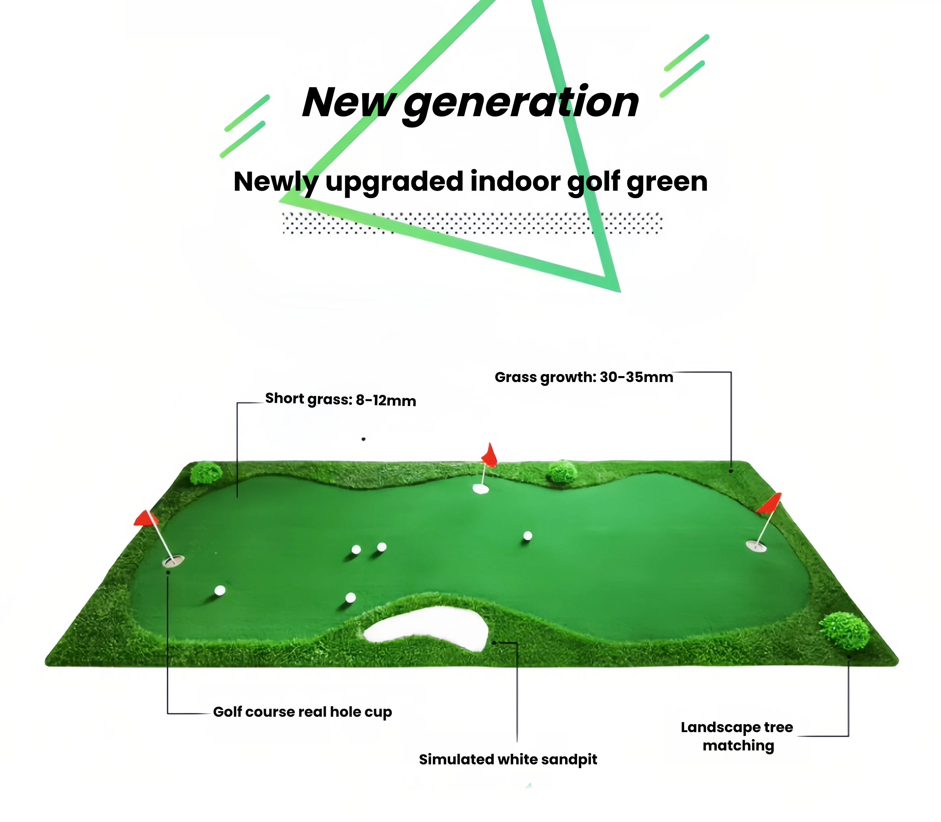 Indoor golf putting mat lifestyle shot rolled out in lounge for home practice
