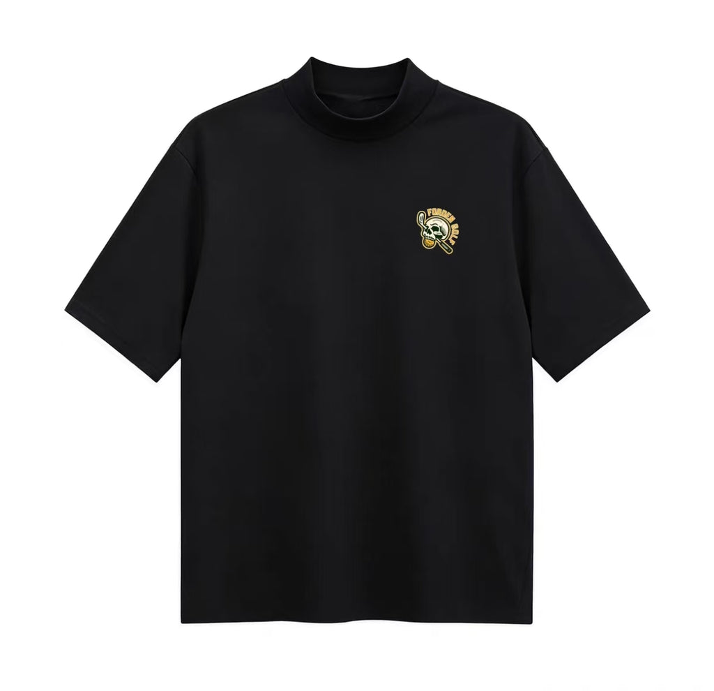 Forden Golf Men’s Ice Silk Quick-Dry Skull Mock Neck Shirt in Black - product view