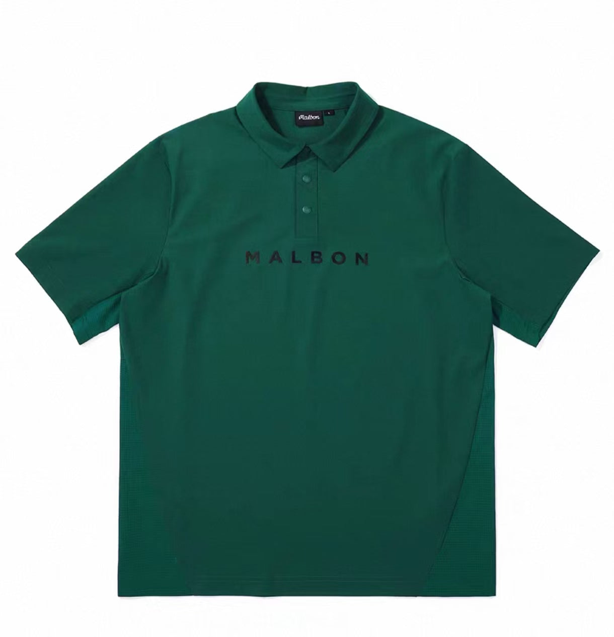 Malbon men's breathable moisture-wicking golf polo shirt in Green, front view
