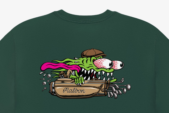 Malbon Santa Cruz Bermuda Graphic Golf T-Shirt Green back artwork detail