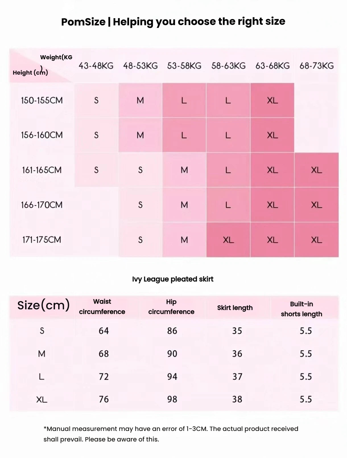 OZERO women’s golf shirt and pleated skirt set size chart