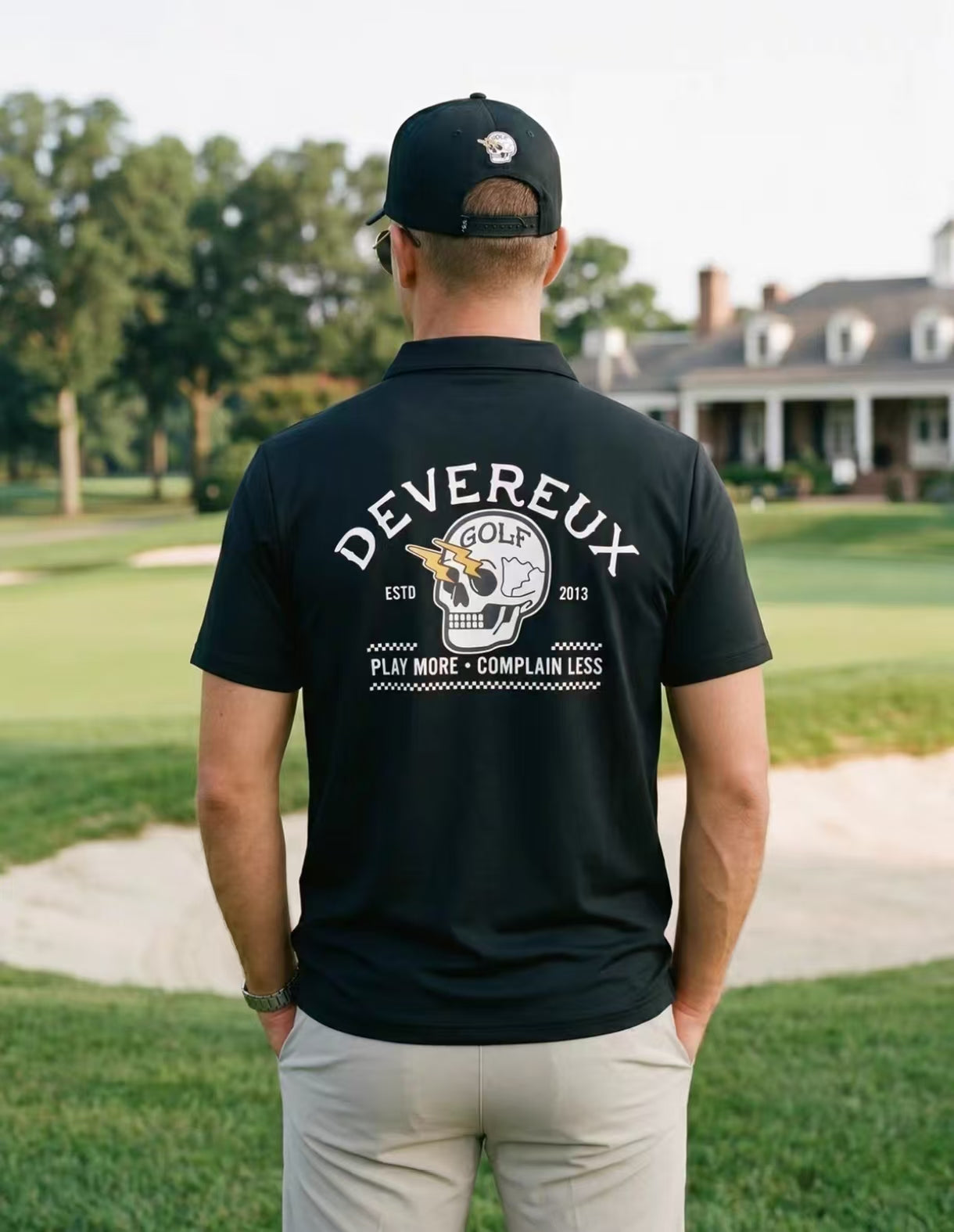 Devereux Golf Men’s Summer Quarter-Zip Skull Graphic Polo Shirt in Black - product view