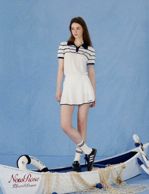 NowRose White and Navy polo and skirt model view