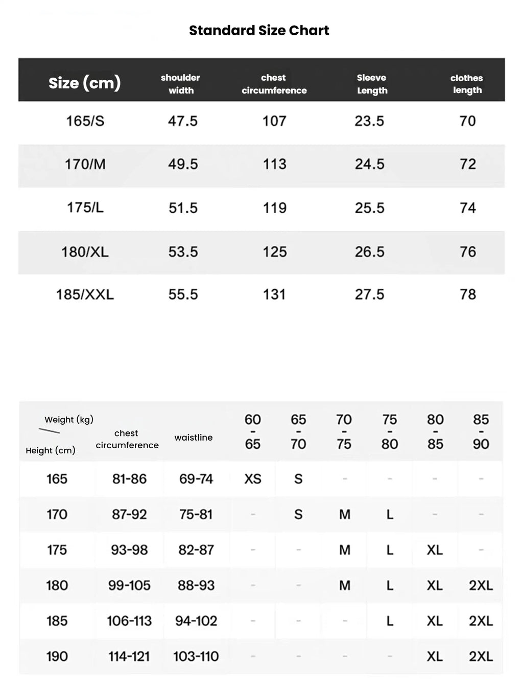 Devereux Golf men’s golf polo shirt size chart