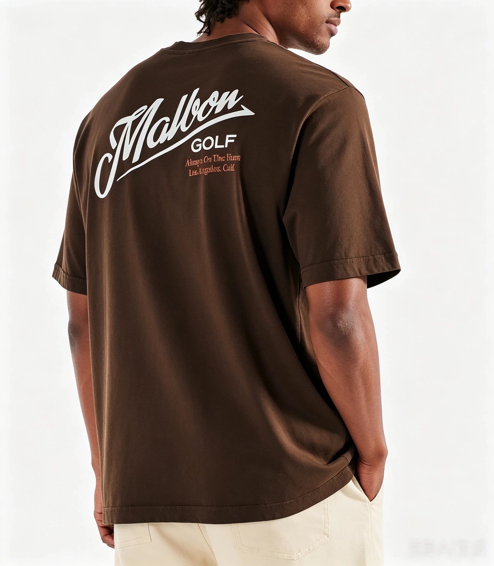 Malbon Bermuda Maxwell Graphic Golf T-Shirt Brown model back view