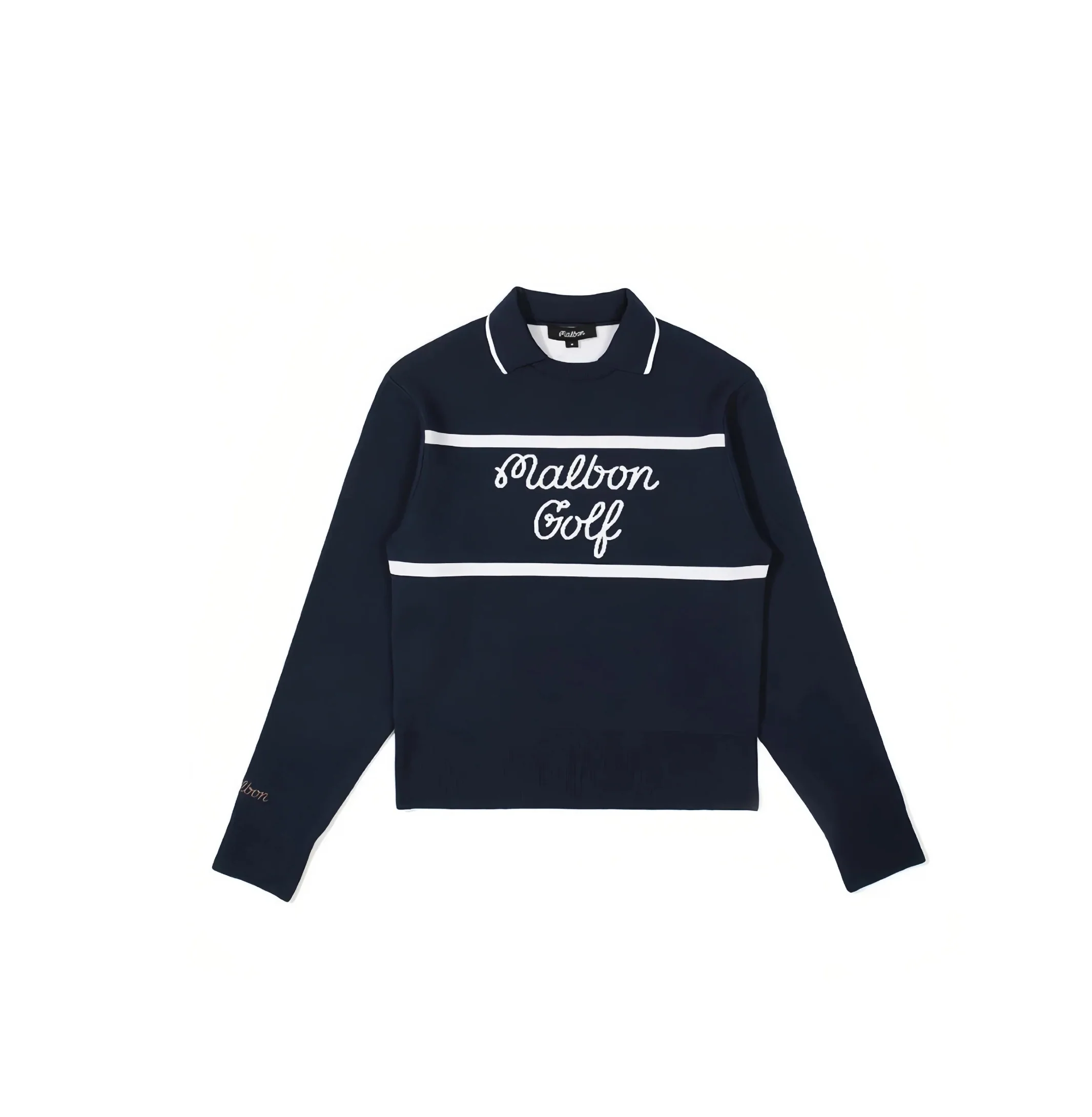 Malbon Women's Knit Golf Sweater Polo Navy Blue knit golf sweater polo front view