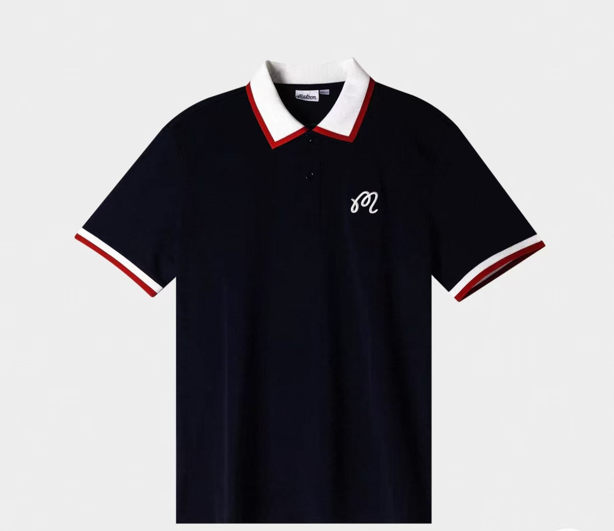 Malbon men's colourblock athletic golf polo shirt in Navy Blue, front view