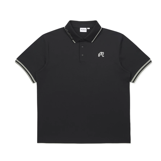 Malbon men's black signature colour golf polo front view