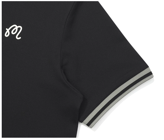 Malbon men's signature colour golf polo in Black - sleeve detail