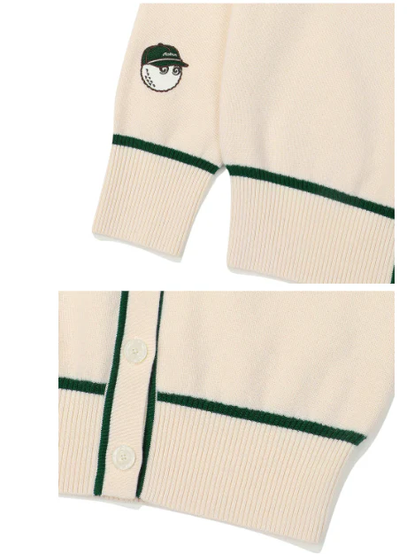 Malbon Women Golf Knit Sweater Jacket Warm Casual Outerwear Beige fabric and trim detail