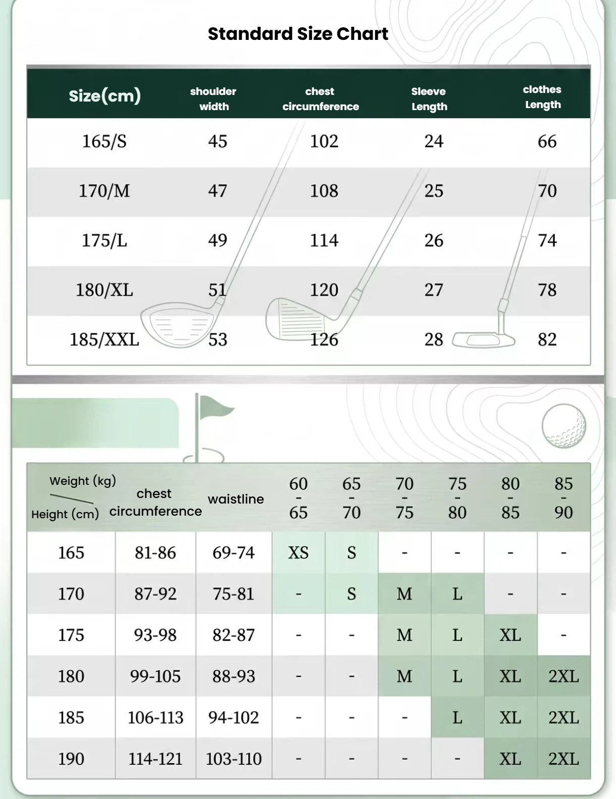 Forden Navy golf top size chart