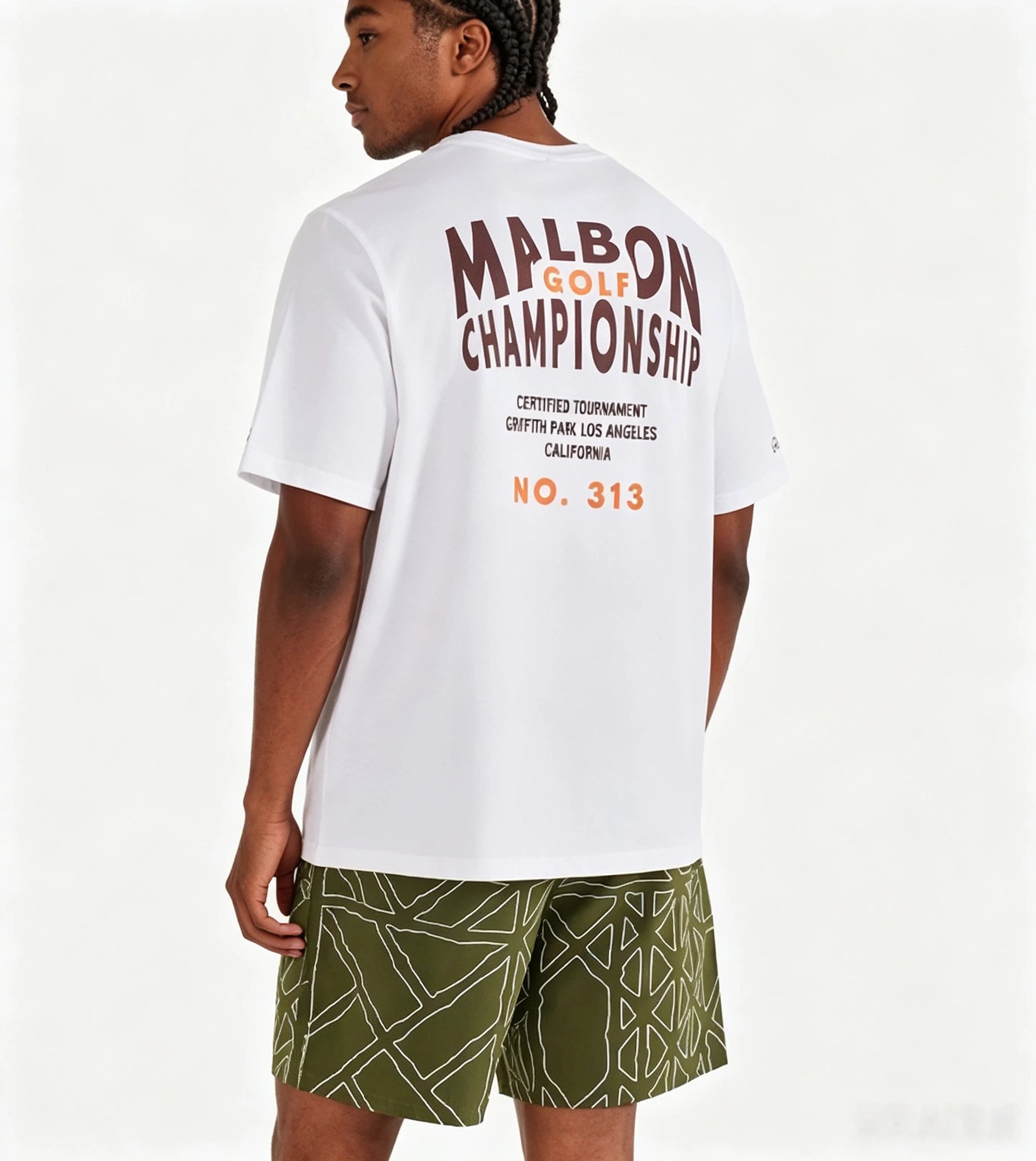 Malbon navy T-shirt championship graphic close-up