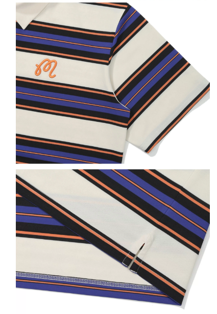 Malbon striped golf polo sports collar close-up