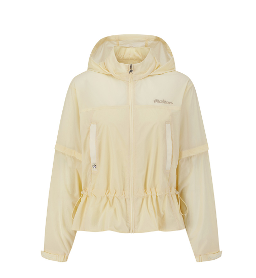 Malbon women's slim-fit UV-protection breathable hoodie in Beige, front view