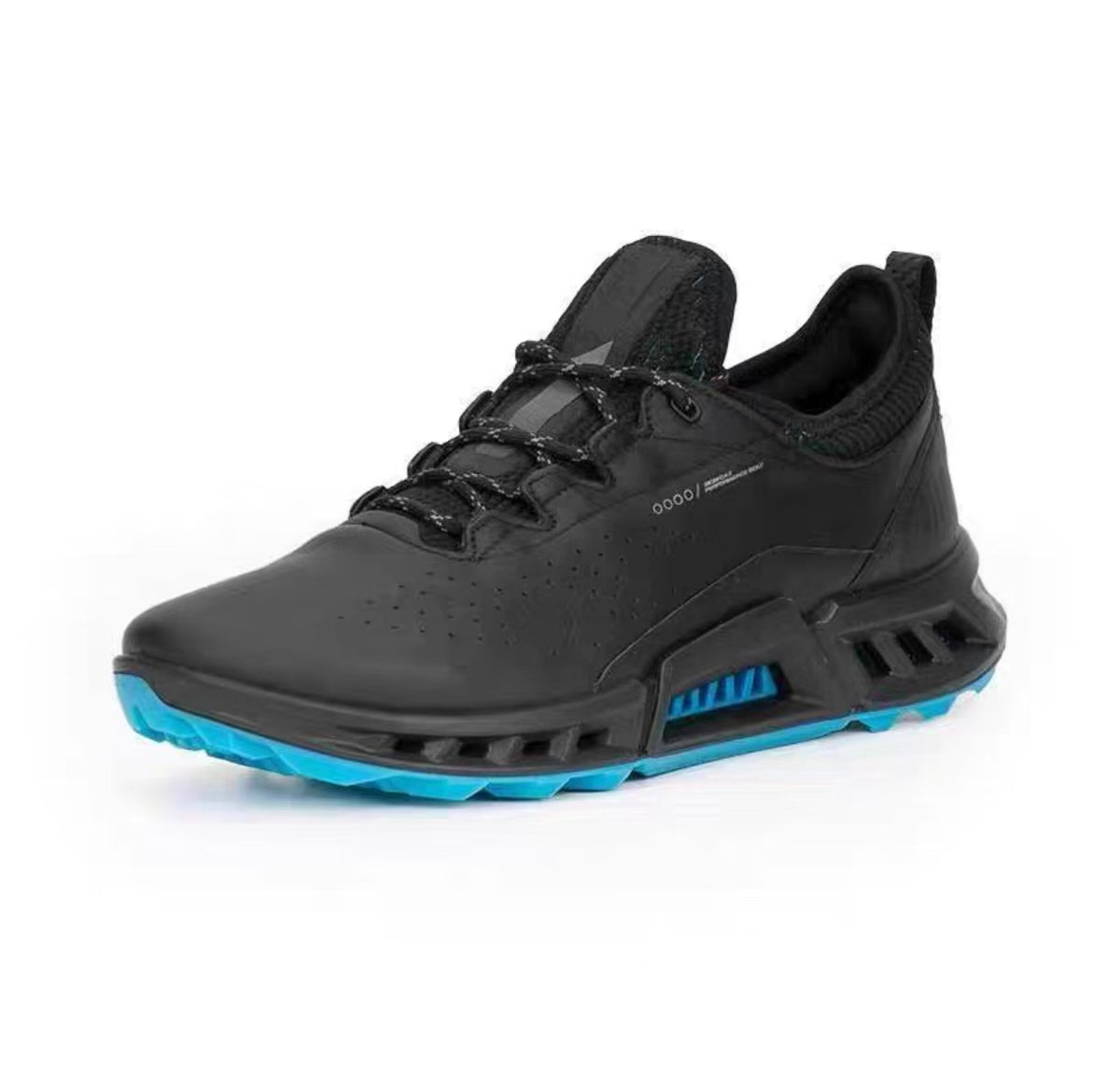 men’s leather anti-slip golf shoes in Black, side profile