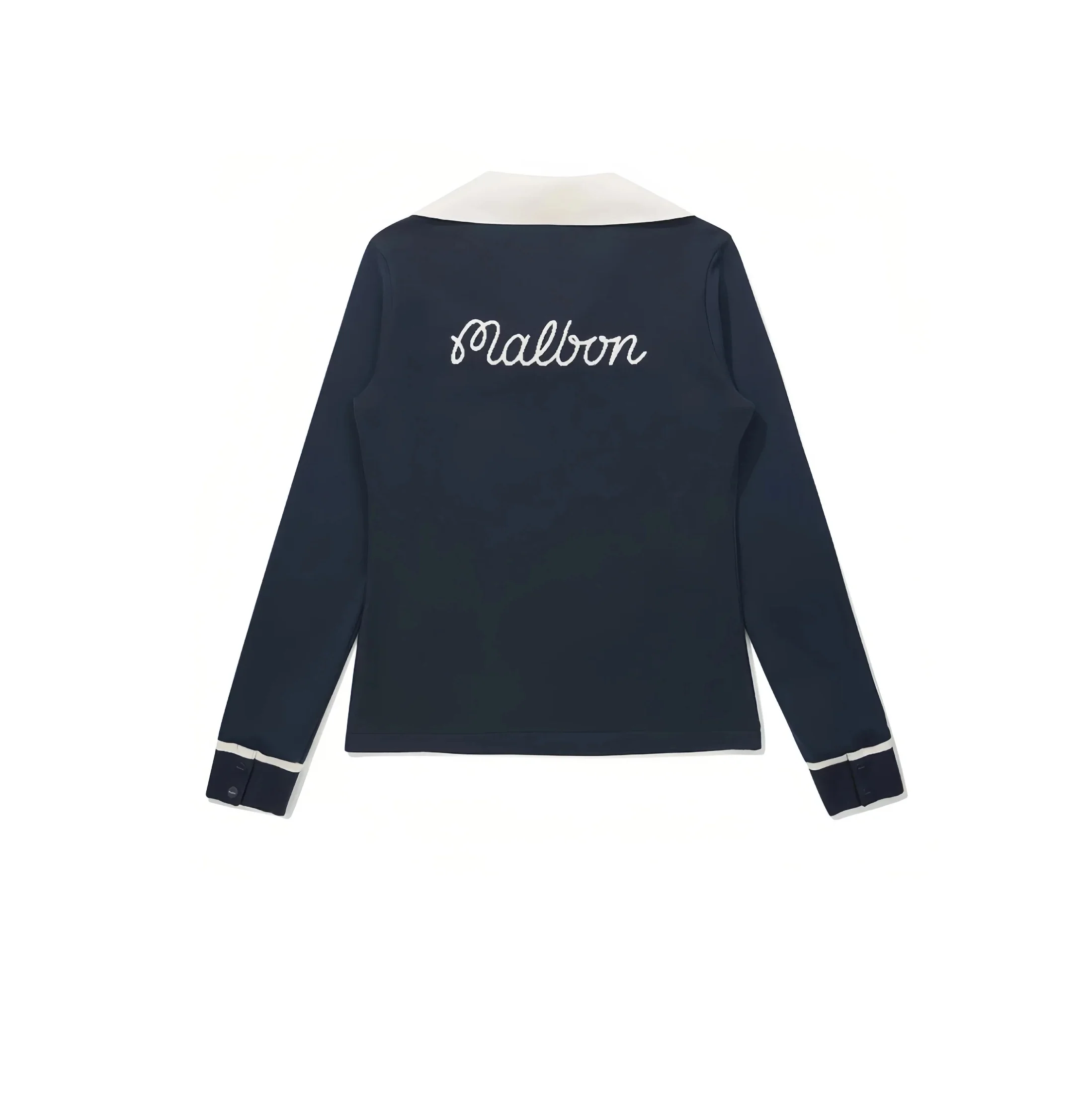 Malbon Women Golf Ice Silk Polo Shirt Knit Collar Top 2026 Navy Blue back view