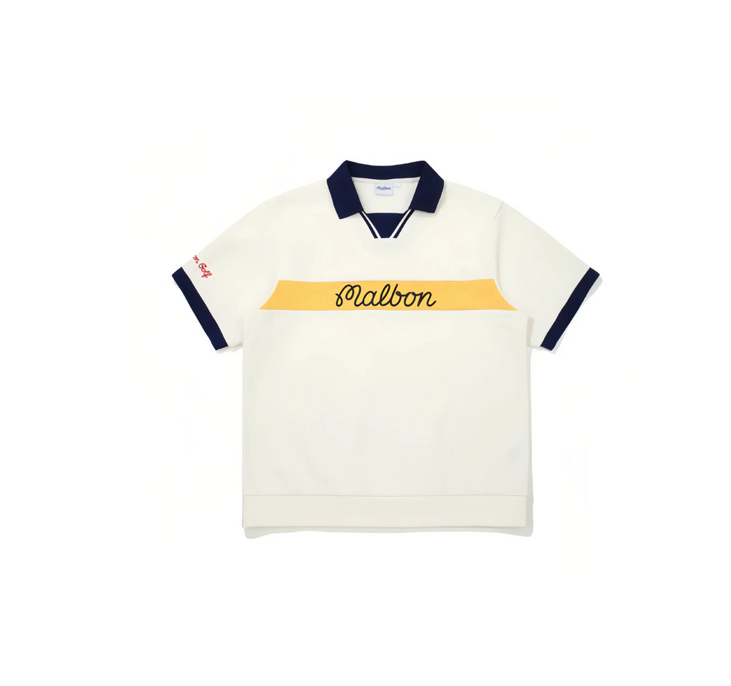 Malbon Men Golf Polo Shirt Breathable Casual Sport Tee White front view