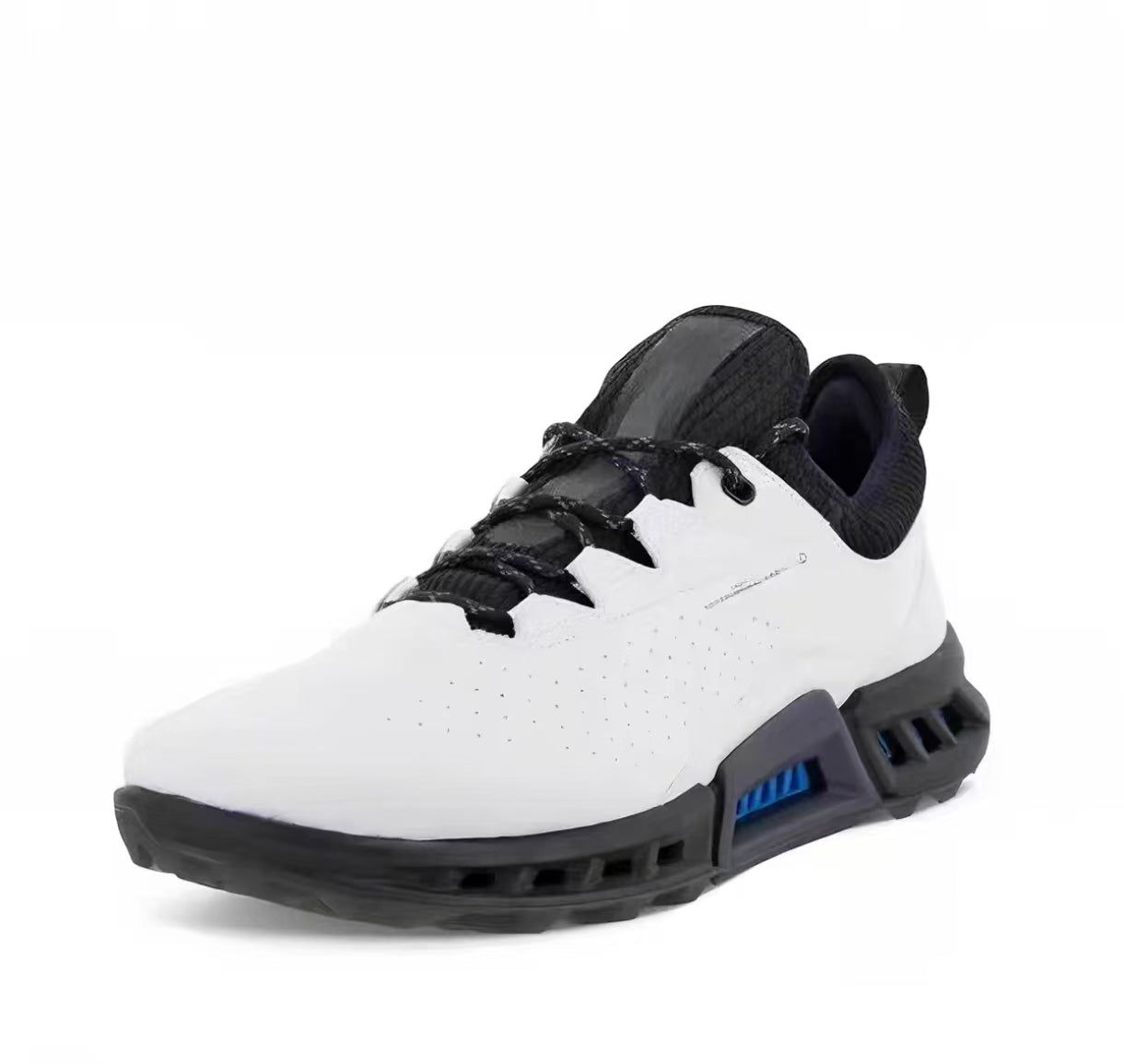 men’s leather anti-slip golf shoes in White & Black, side profile