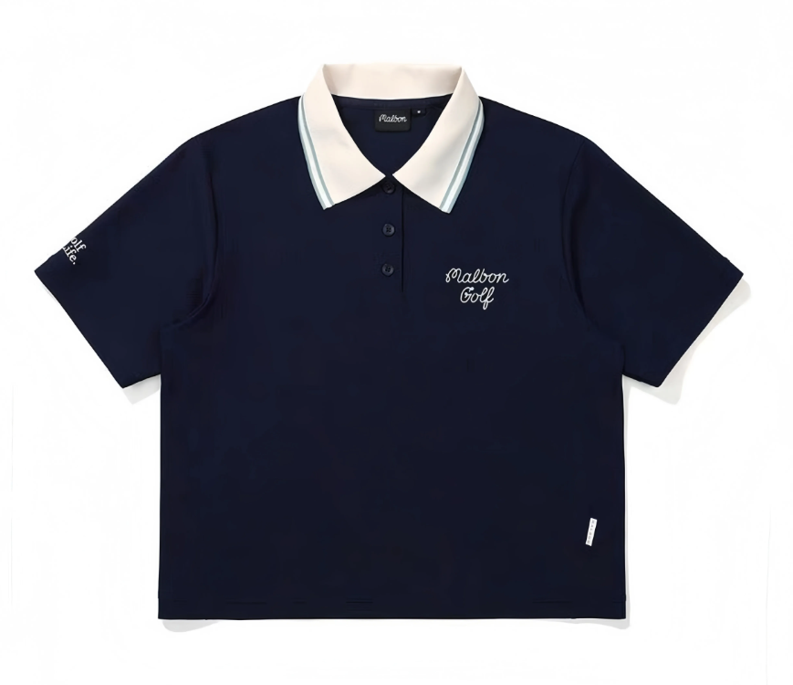 Malbon women golf polo shirt in navy blue front view