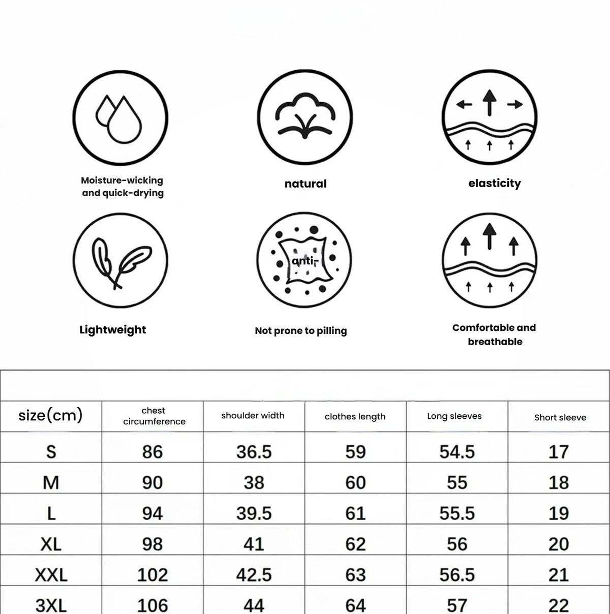 Women’s Summer Breathable Quick-Dry Sun Protection Slim Golf Shirt size chart