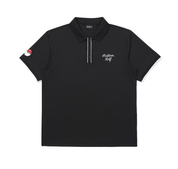 Malbon black moisture-wicking performance golf polo front view