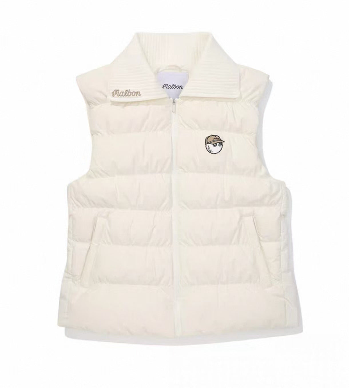 Malbon Golf Women’s Knit Collar Insulated Down Vest white front view