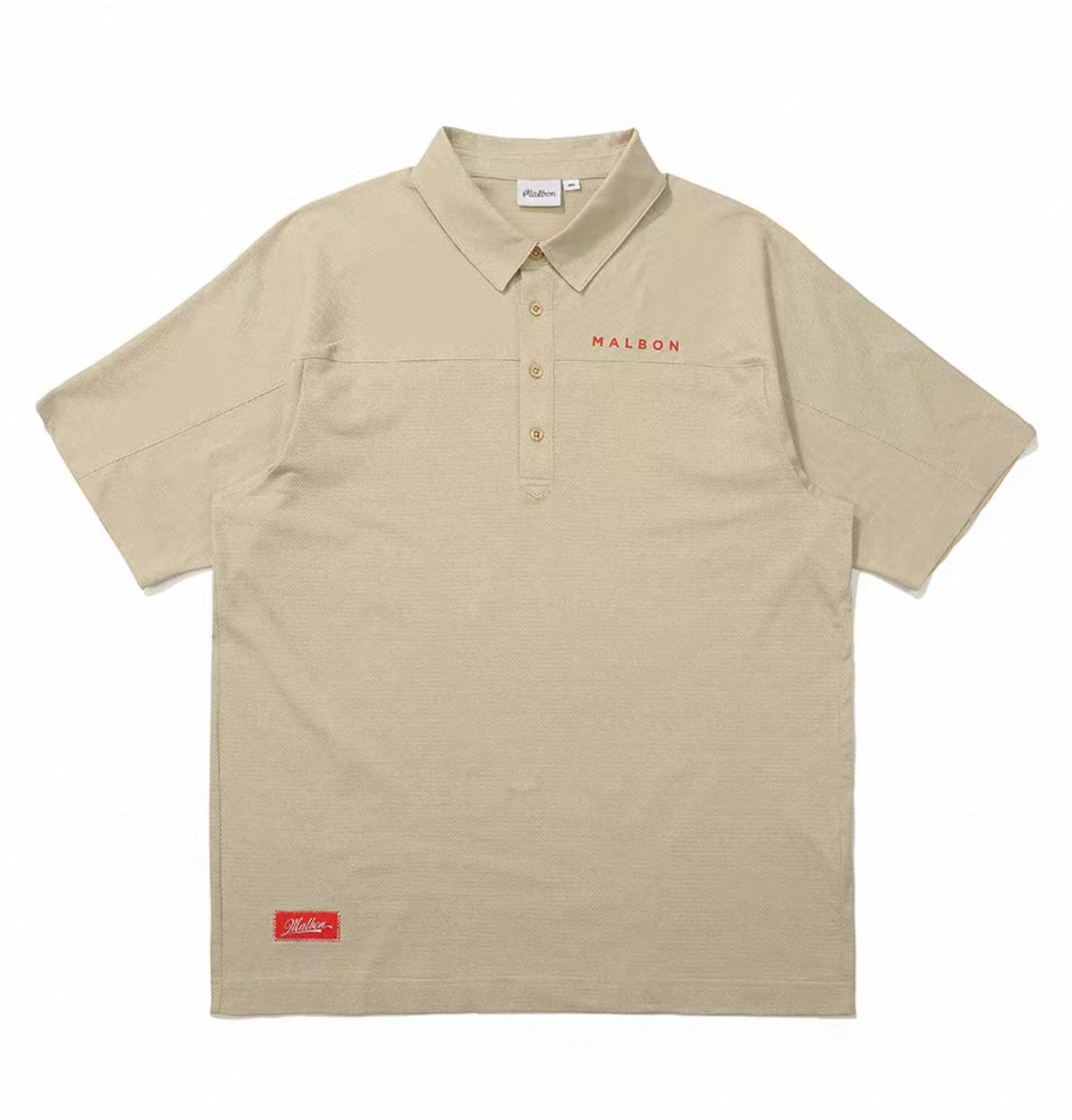 Malbon men's casual quick-dry golf polo shirt in Khaki, front view