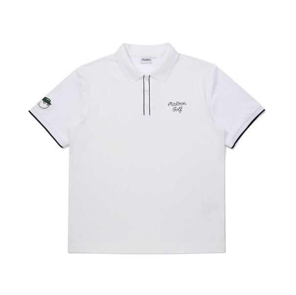 Malbon white moisture-wicking performance golf polo front view