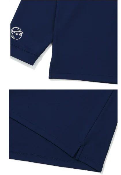 Malbon Men's Long Sleeve Golf Polo - Breathable Stretch Navy Blue fabric and trim detail