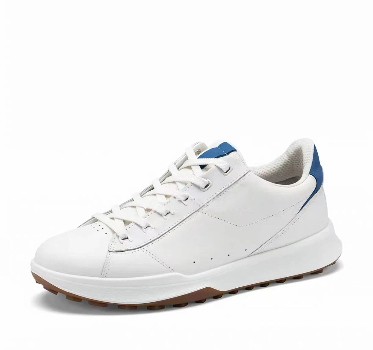 men’s hybrid lace-up golf shoes in White & Blue, side profile