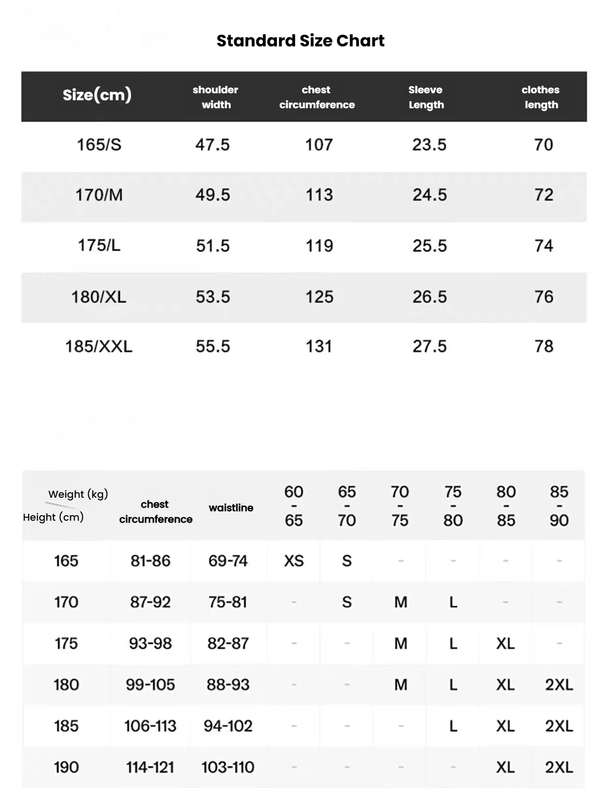 Devereux men’s size chart