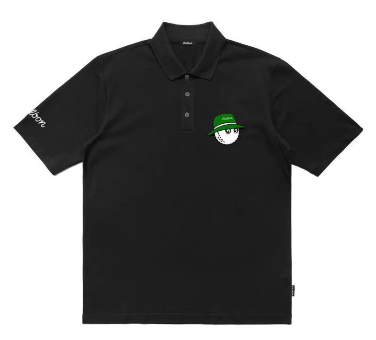Malbon men's Black-1 graphic golf polo front view