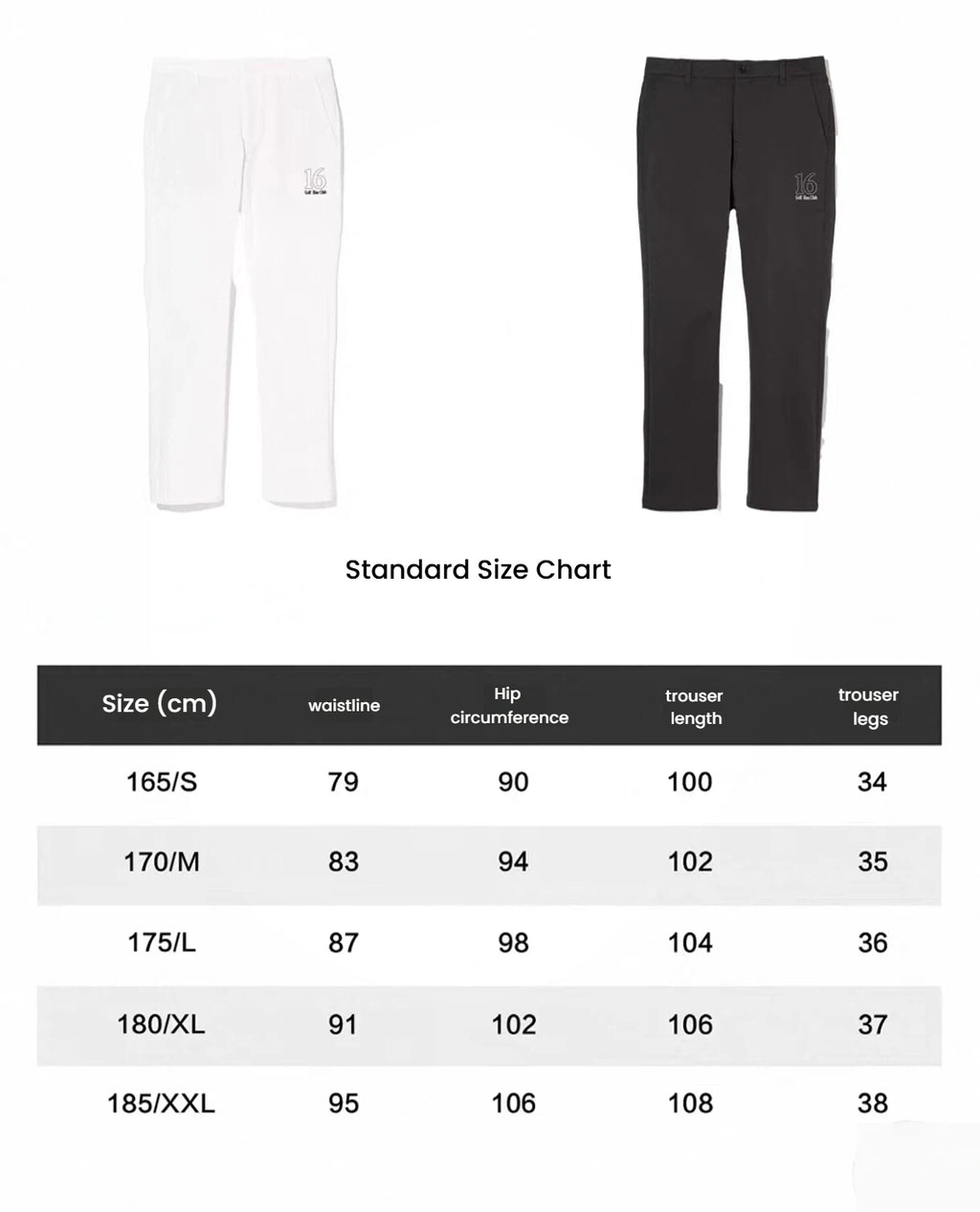 Devereux Golf men’s golf pants size chart