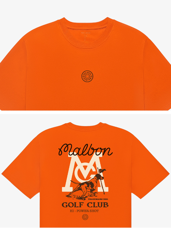 Malbon Bermuda Graphic Performance Golf T-Shirt Orange front and back detail