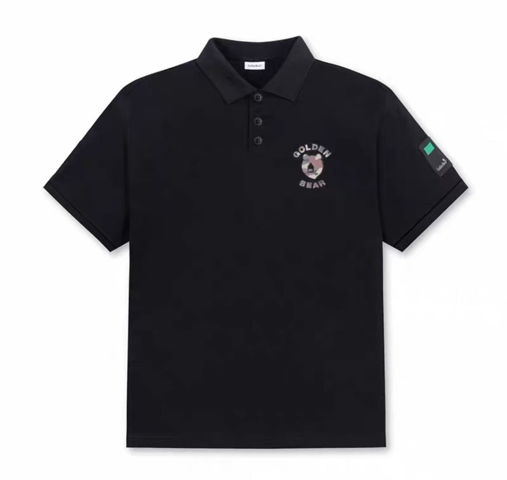 Golden Bear Black graphic golf polo front view