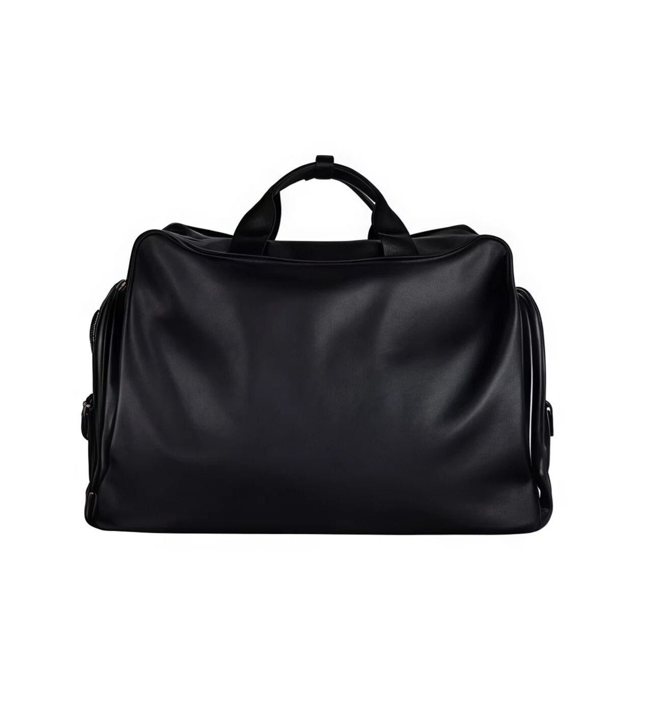 Back view of the black European Tour duffel bag highlighting its smooth synthetic material, reinforced base, and clean lines. Designed for durability and comfort.