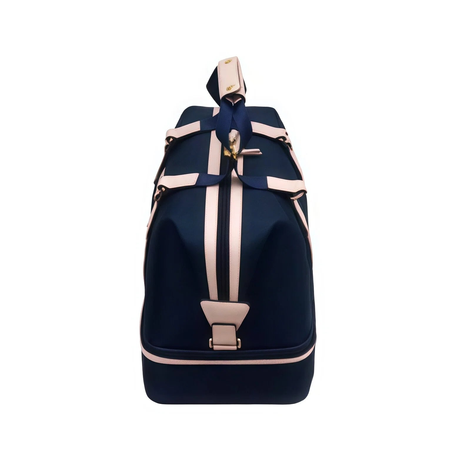Rear view of the Polo Golf Dual-Zip Duffel Bag showing the adjustable shoulder strap, reinforced stitching, and secure closure system. Designed for comfort and durability during transport.