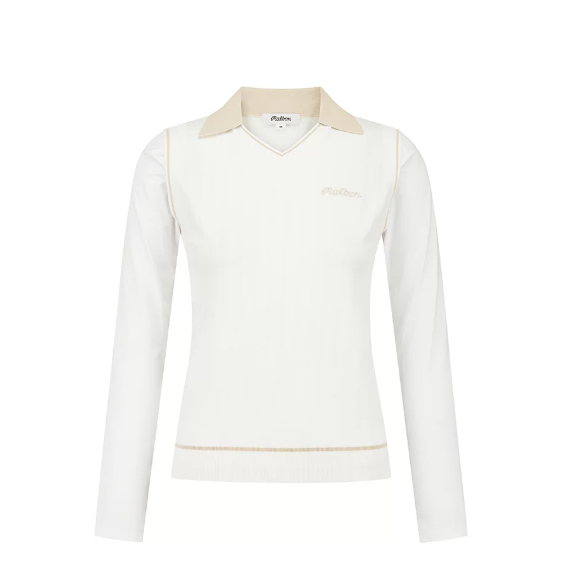 Malbon Women's Knit Long Sleeve Beige knit long sleeve golf top front view