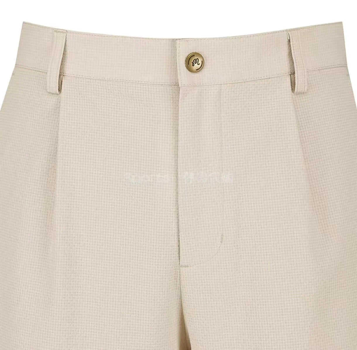 Malbon Studio Seoul Seersucker Setup Shorts Beige seersucker golf shorts front view
