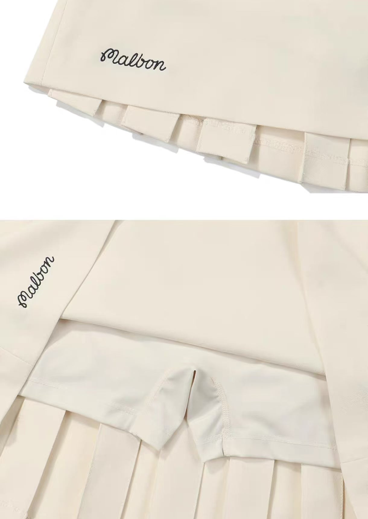 Malbon Women's Logo Pleated Golf Skort Beige pleated golf skort front view