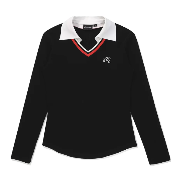 Malbon Women's Moisture-Wicking Long Sleeve Golf Polo Black long sleeve golf polo front view