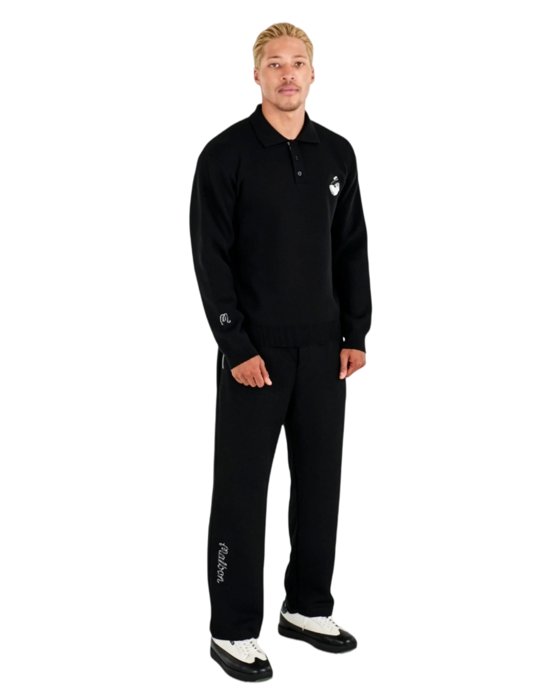 Malbon Studio Seoul Buckets Polo Sweater Black golf sweater front view